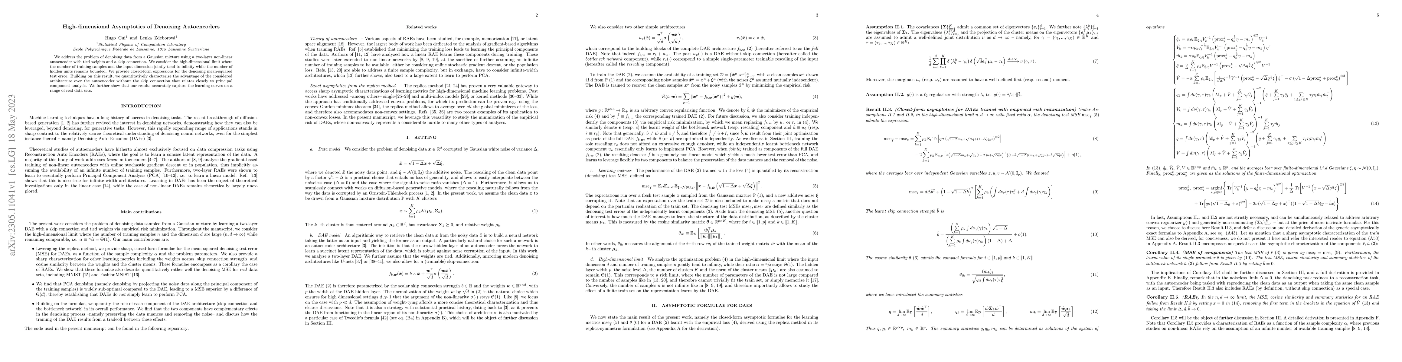 Thumbnail for High-dimensional Asymptotics of Denoising Autoencoders