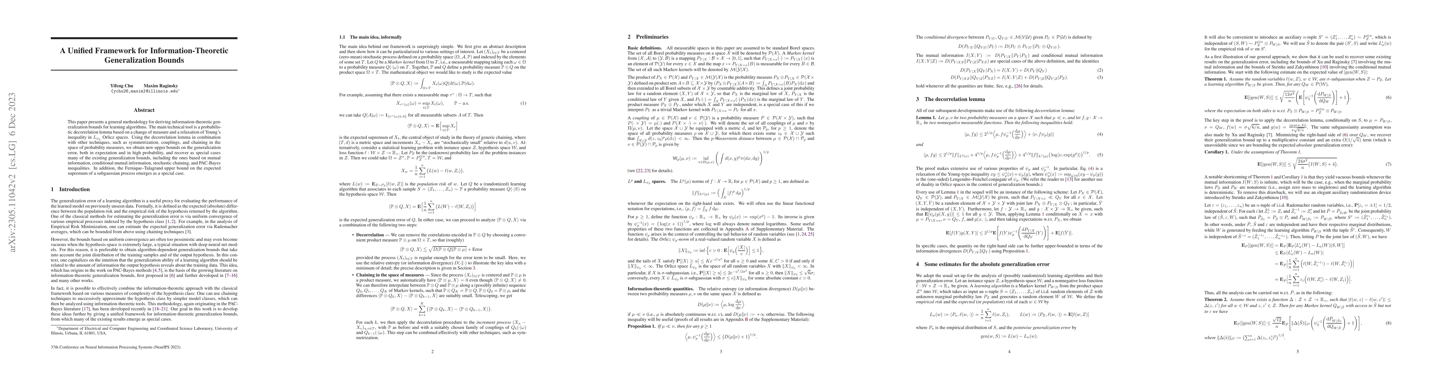Thumbnail for A unified framework for information-theoretic generalization bounds