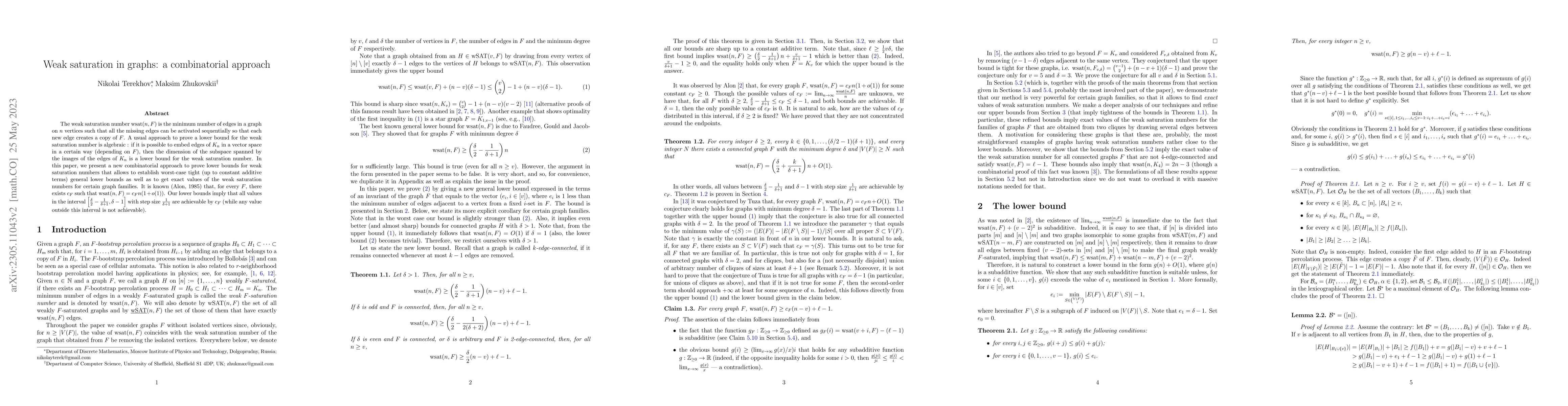 Thumbnail for Weak saturation in graphs: a combinatorial approach