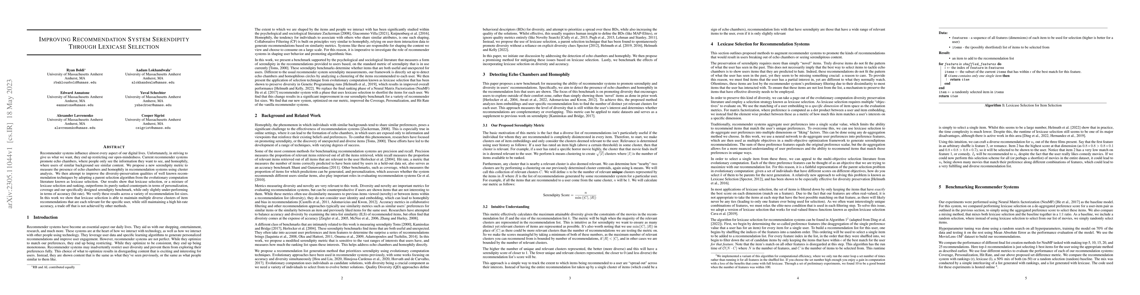 Thumbnail for Improving Recommendation System Serendipity Through Lexicase Selection