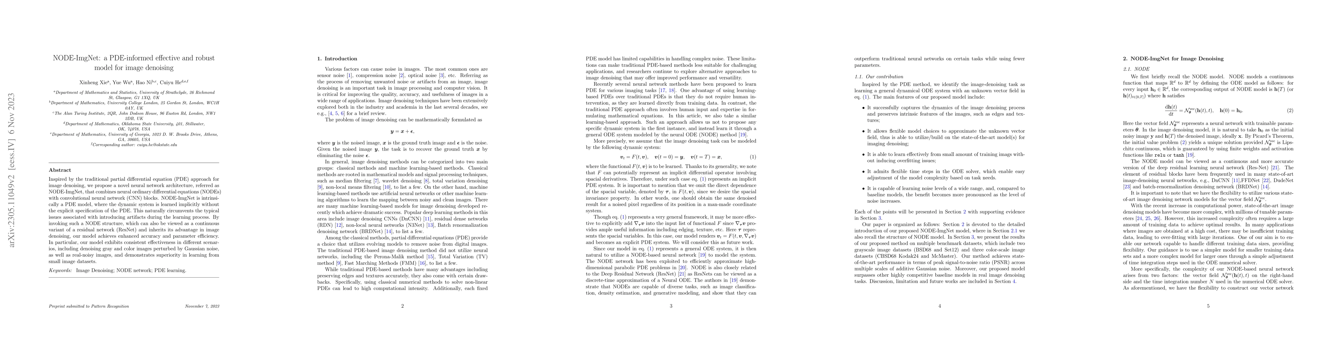 Thumbnail for NODE-ImgNet: a PDE-informed effective and robust model for image
  denoising