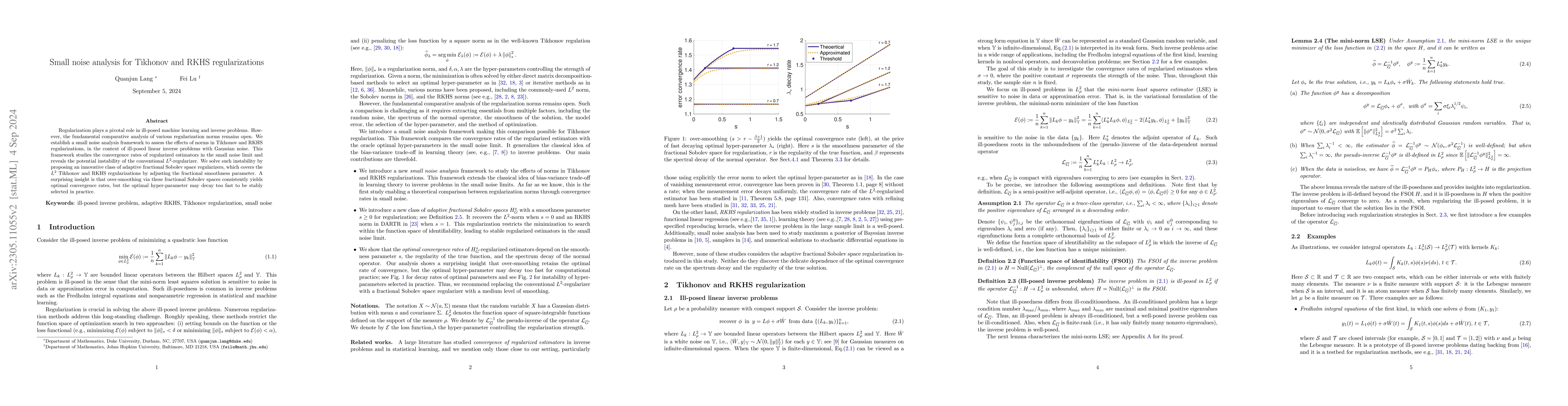 Thumbnail for Small noise analysis for Tikhonov and RKHS regularizations