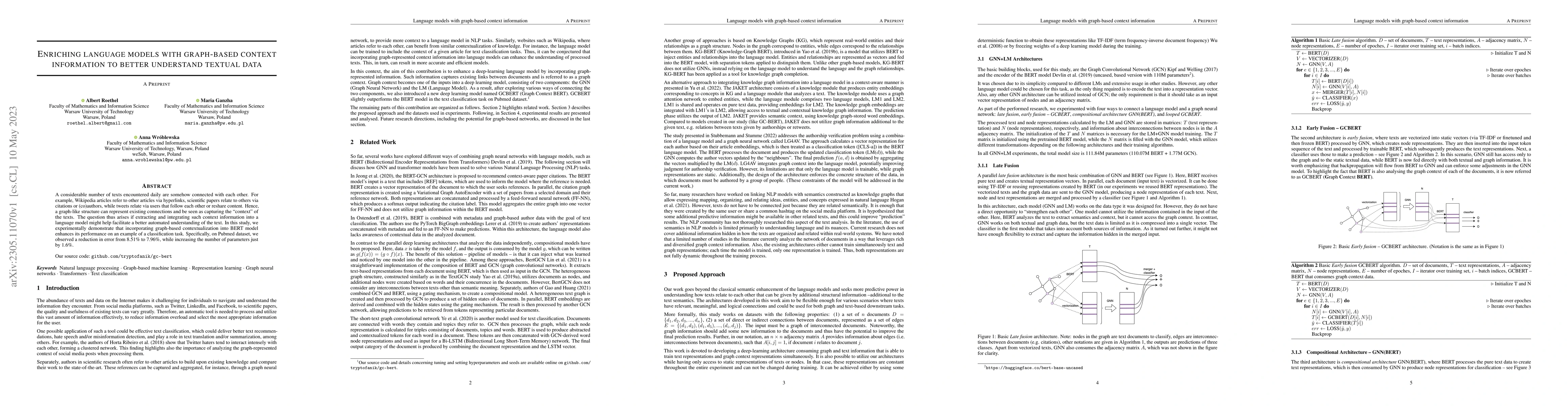Thumbnail for Enriching language models with graph-based context information to better
  understand textual data