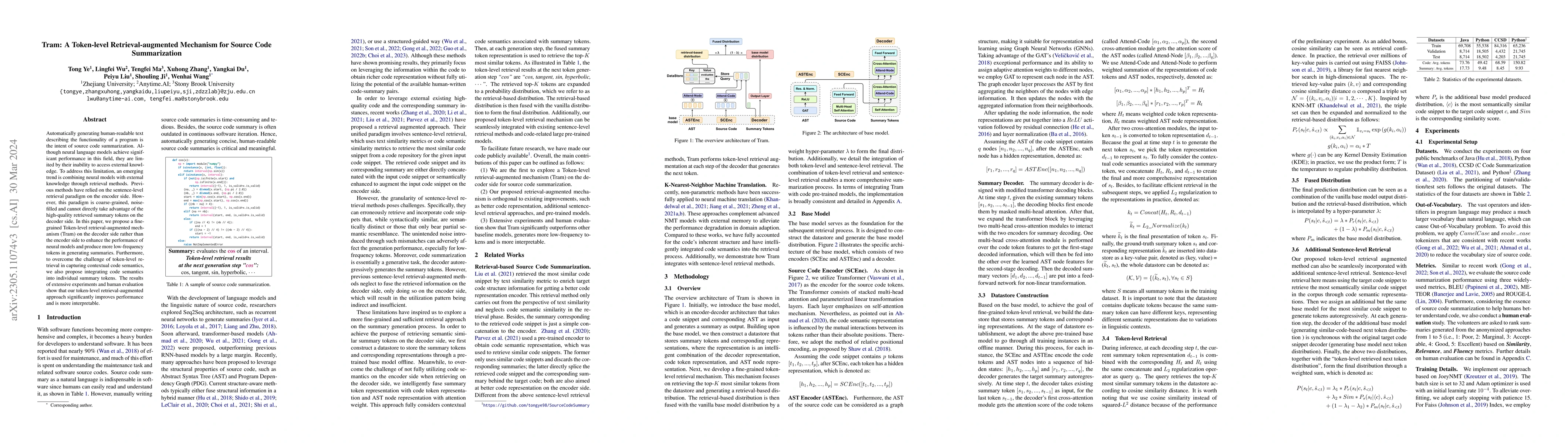 Thumbnail for Tram: A Token-level Retrieval-augmented Mechanism for Source Code
  Summarization