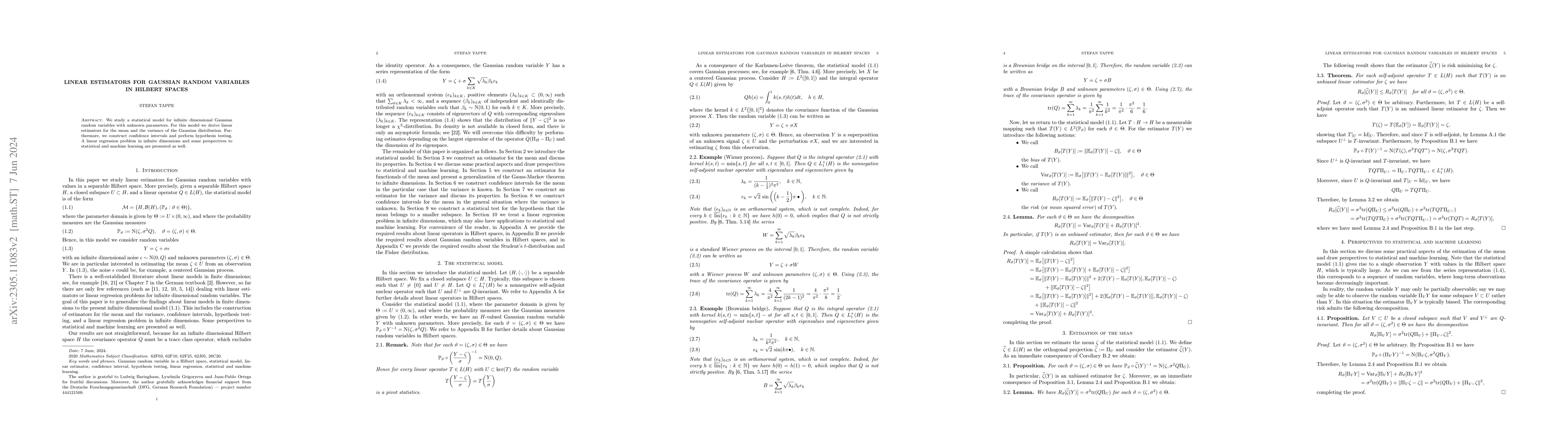 Thumbnail for Linear estimators for Gaussian random variables in Hilbert spaces