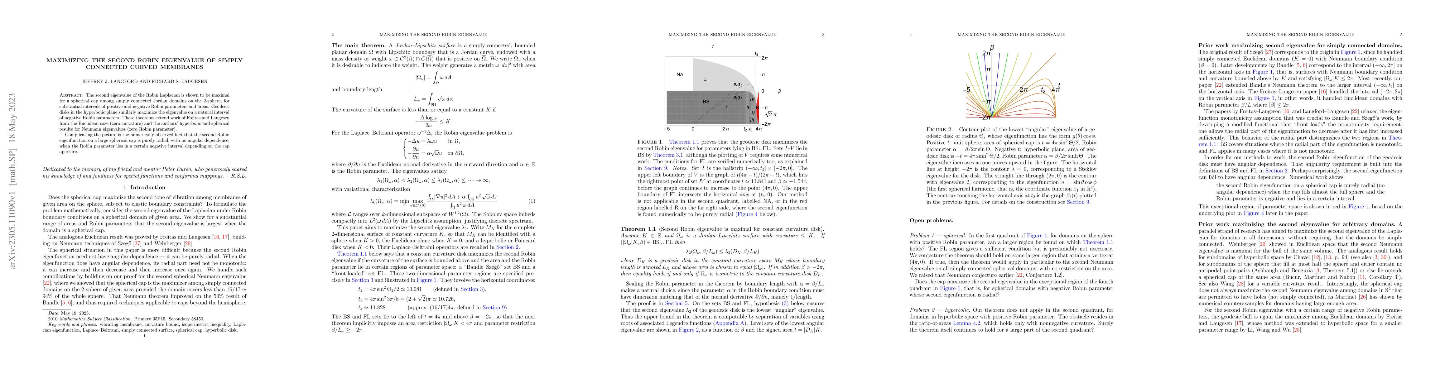 Thumbnail for Maximizing the second Robin eigenvalue of simply connected curved
  membranes