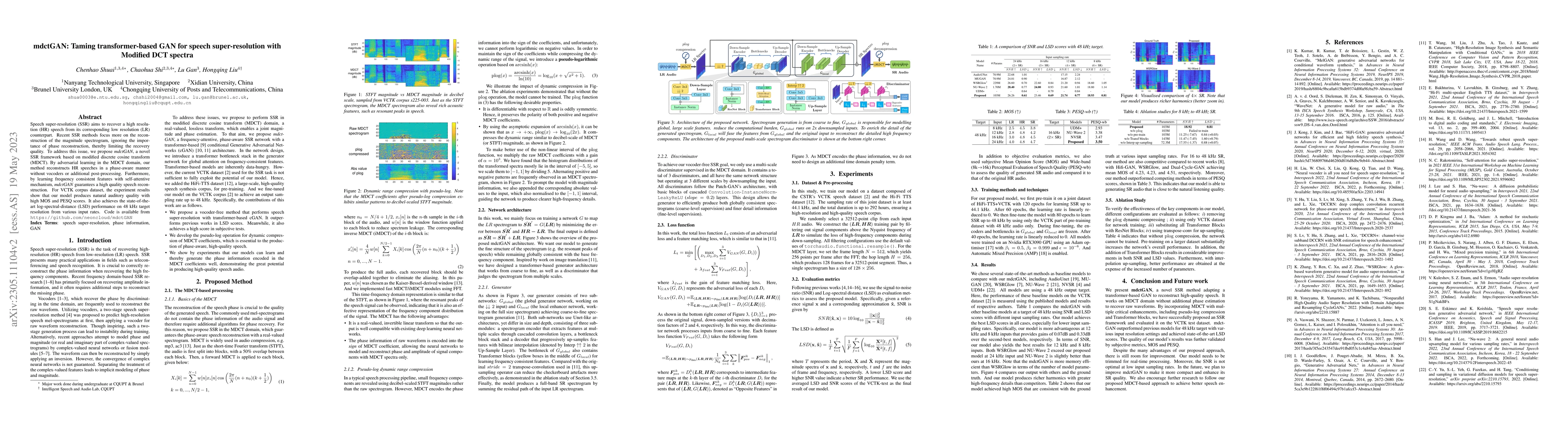 Thumbnail for mdctGAN: Taming transformer-based GAN for speech super-resolution with
  Modified DCT spectra