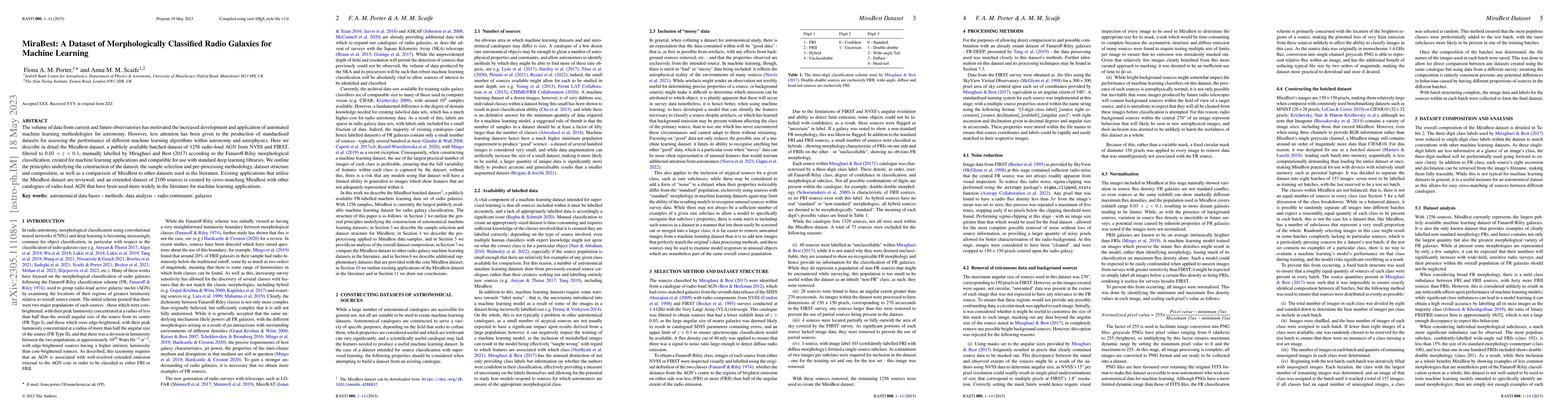 Thumbnail for MiraBest: A Dataset of Morphologically Classified Radio Galaxies for
  Machine Learning