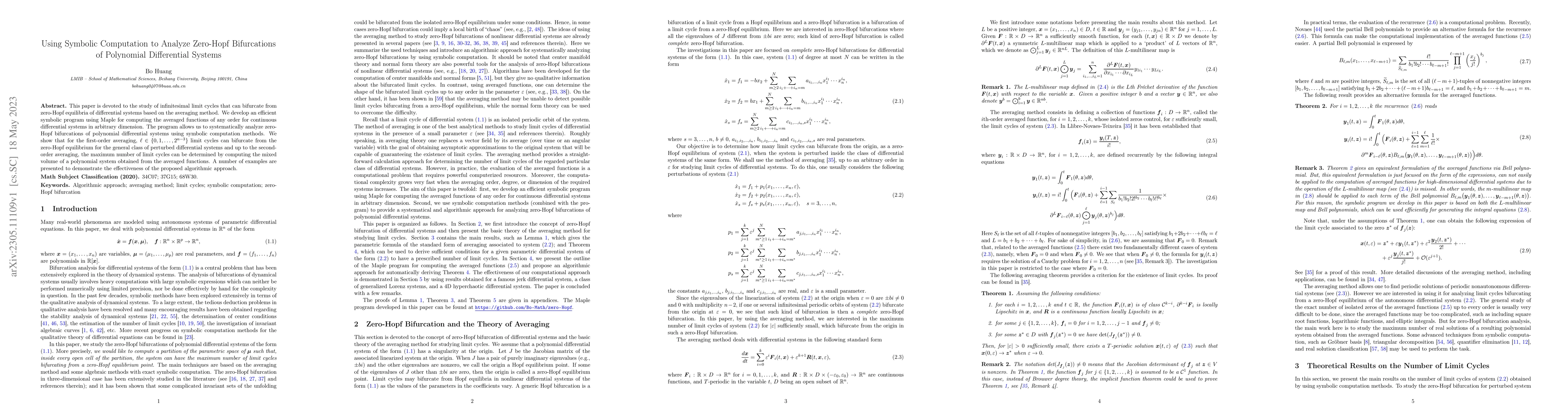 Thumbnail for Using Symbolic Computation to Analyze Zero-Hopf Bifurcations of
  Polynomial Differential Systems