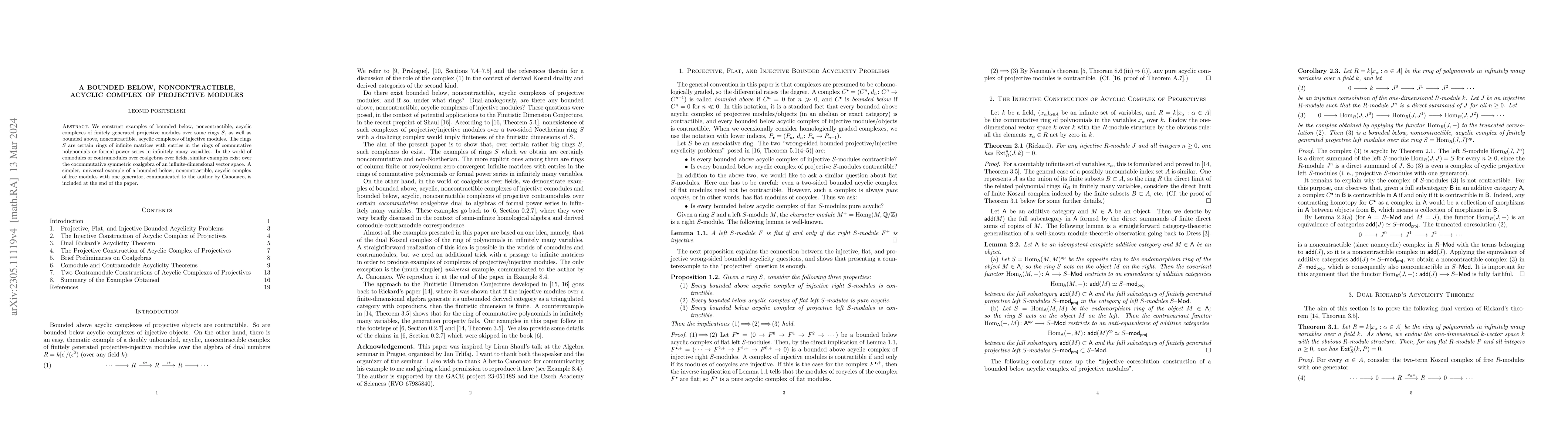 Thumbnail for A bounded below, noncontractible, acyclic complex of projective modules