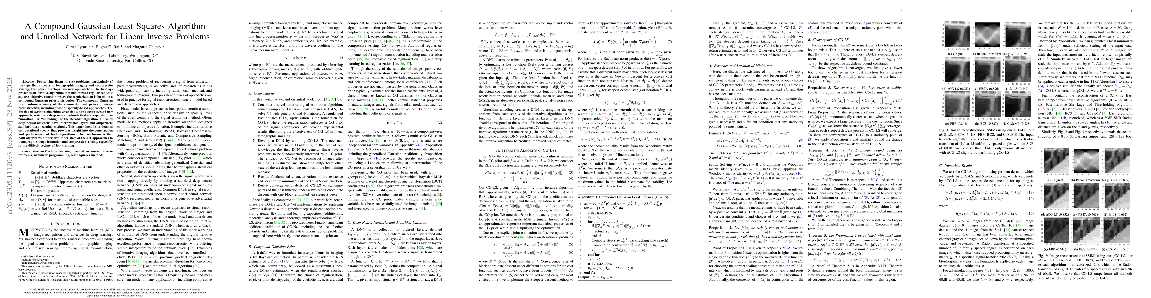 Thumbnail for A Compound Gaussian Least Squares Algorithm and Unrolled Network for
  Linear Inverse Problems