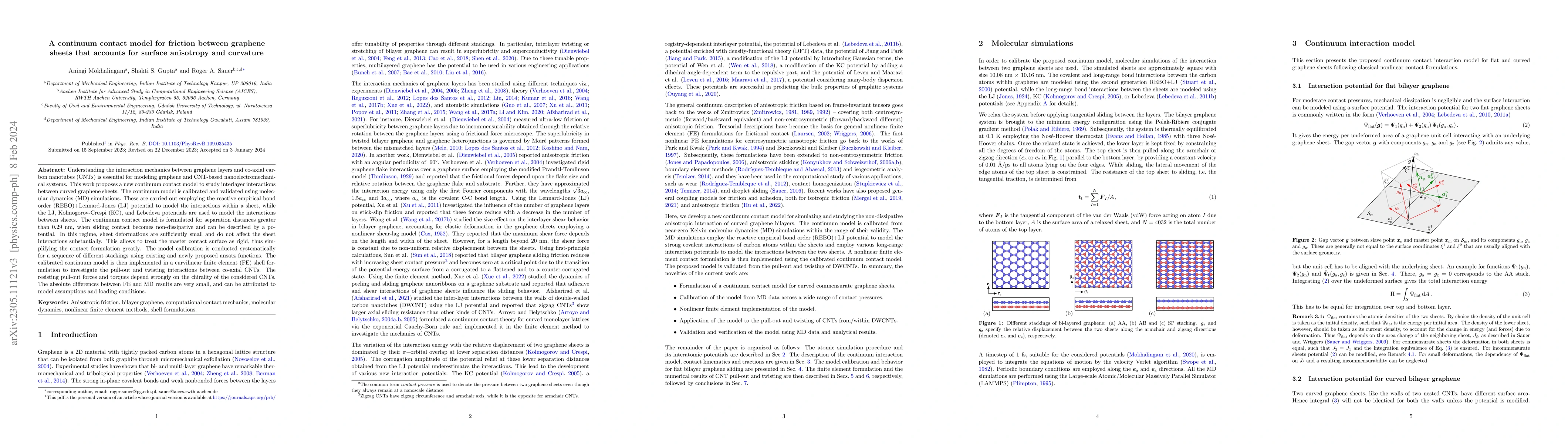 Thumbnail for A continuum contact model for friction between graphene sheets that
  accounts for surface anisotropy and curvature