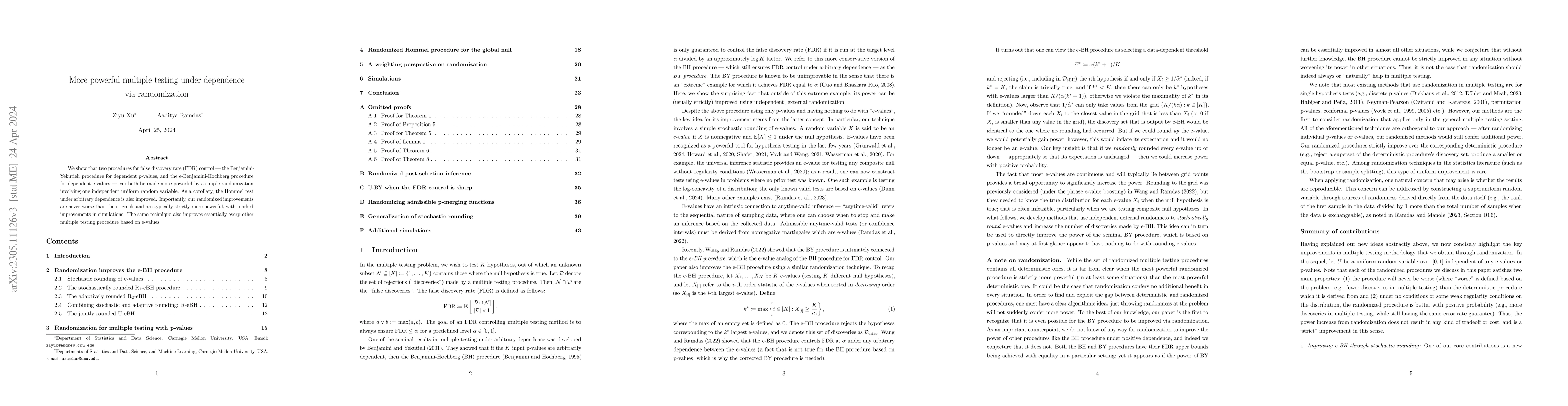 Thumbnail for More powerful multiple testing under dependence via randomization