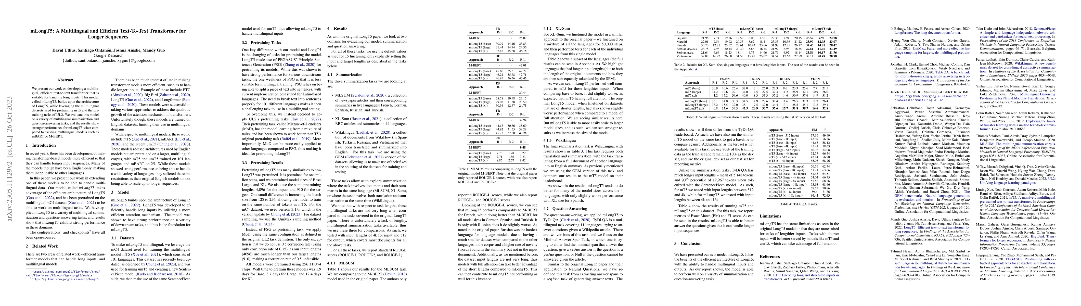 Thumbnail for mLongT5: A Multilingual and Efficient Text-To-Text Transformer for
  Longer Sequences