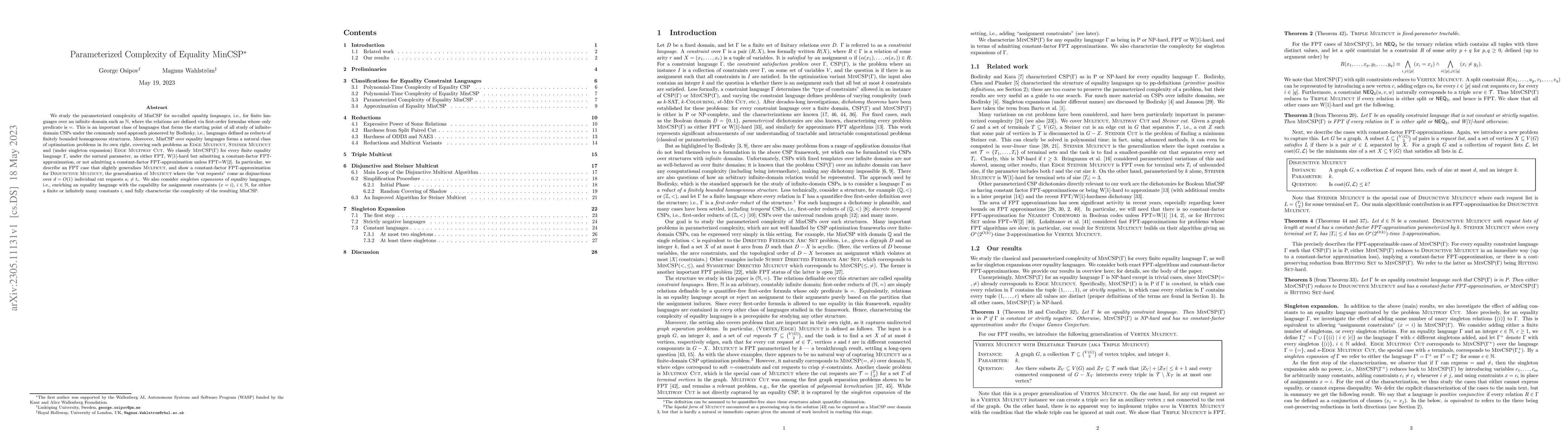 Thumbnail for Parameterized Complexity of Equality MinCSP