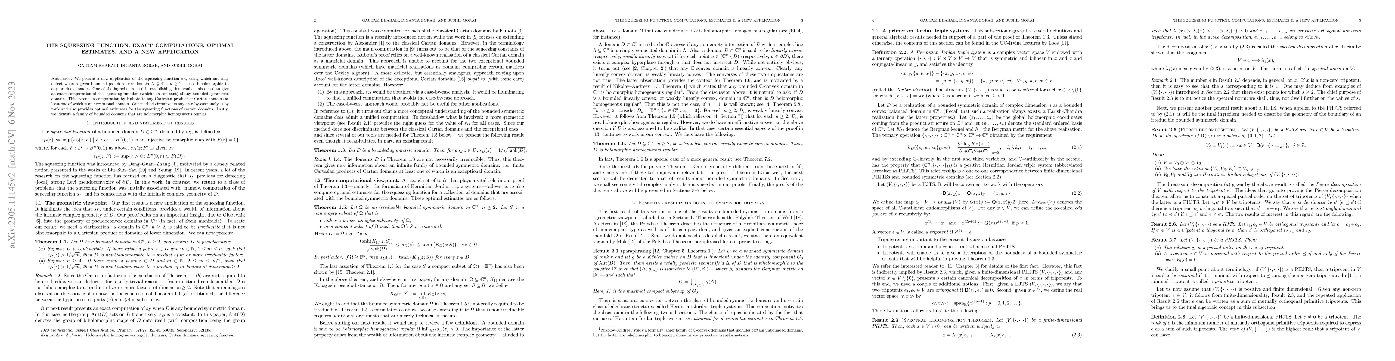 Thumbnail for The squeezing function: exact computations, optimal estimates, and a new
  application