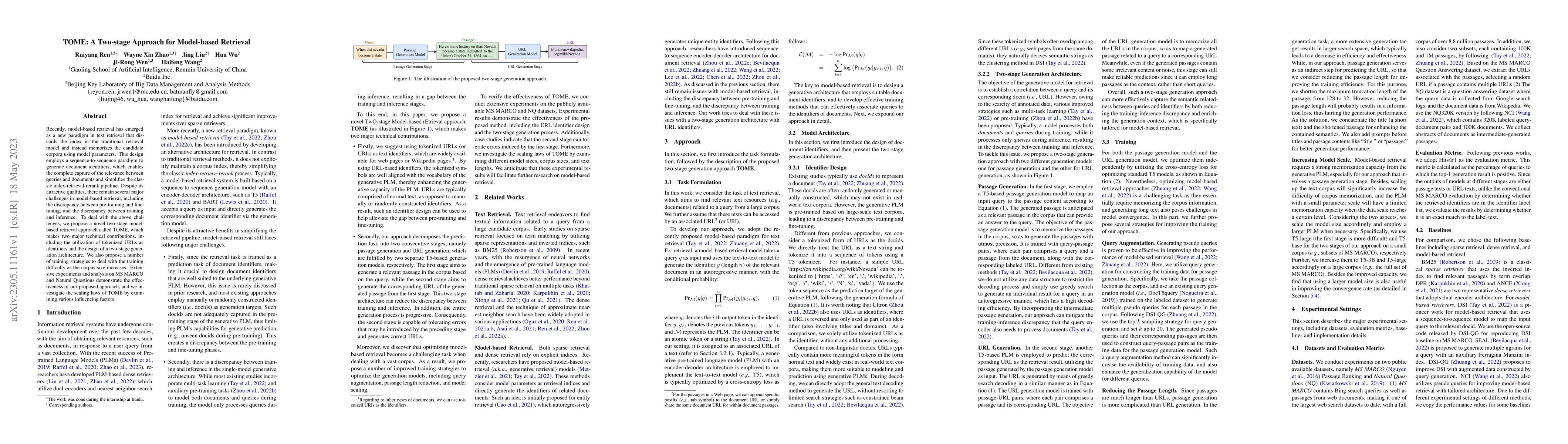 Thumbnail for TOME: A Two-stage Approach for Model-based Retrieval