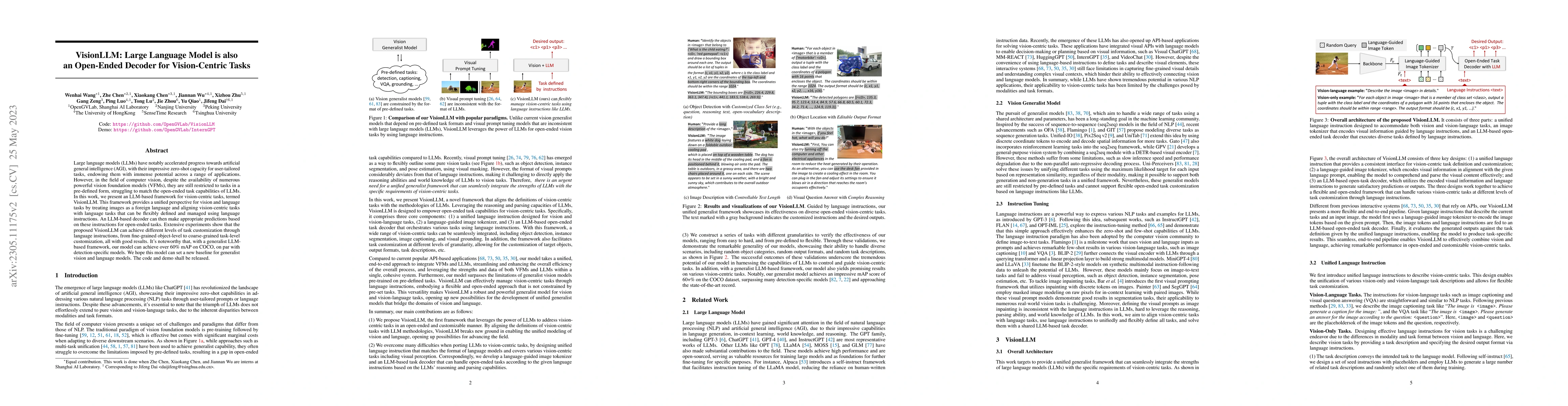 Thumbnail for VisionLLM: Large Language Model is also an Open-Ended Decoder for
  Vision-Centric Tasks