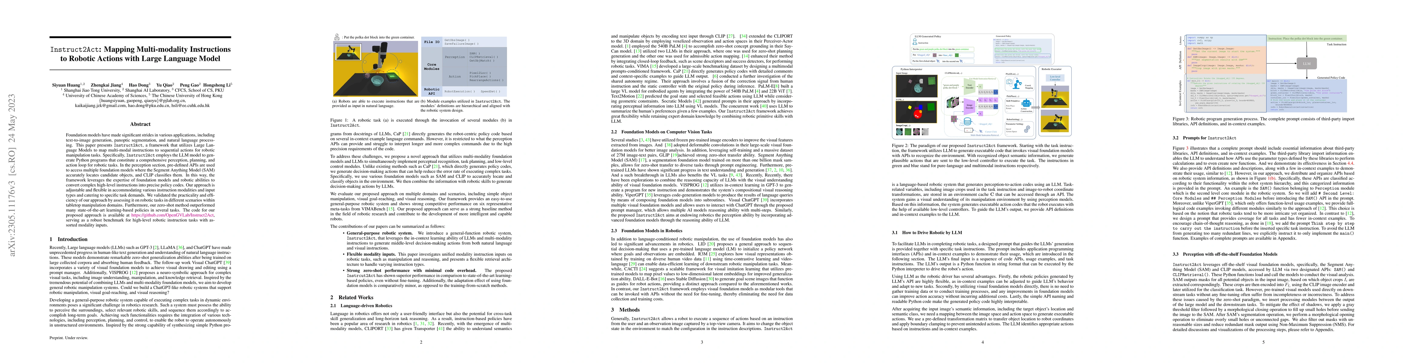 Thumbnail for Instruct2Act: Mapping Multi-modality Instructions to Robotic Actions
  with Large Language Model