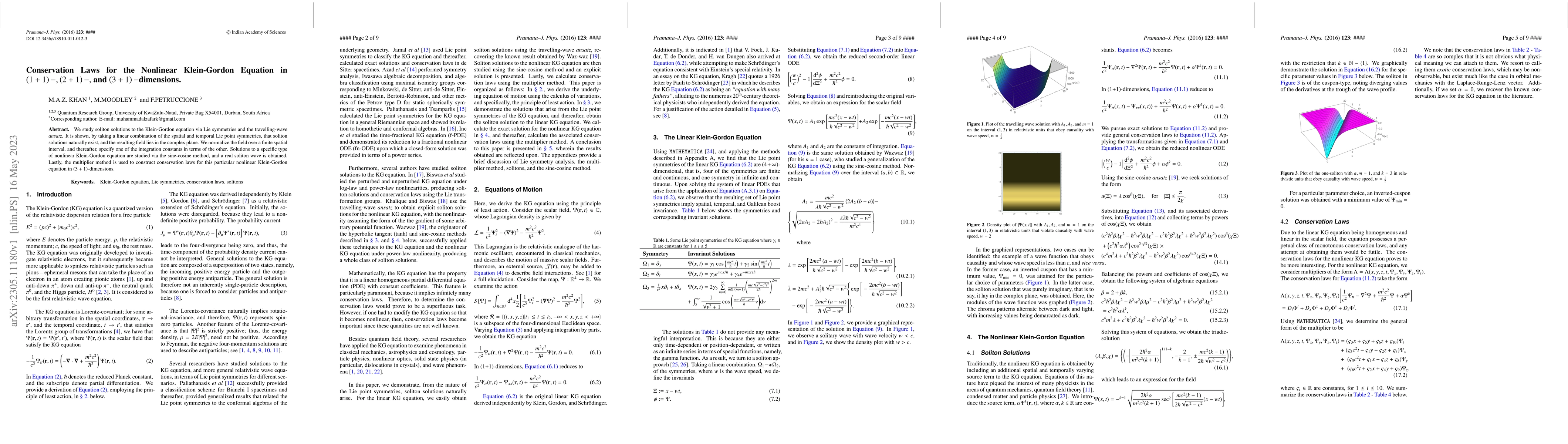 Thumbnail for Conservation Laws for the Nonlinear Klein-Gordon Equation in (1+1)-,
  (2+1), and (3+1)-dimensions