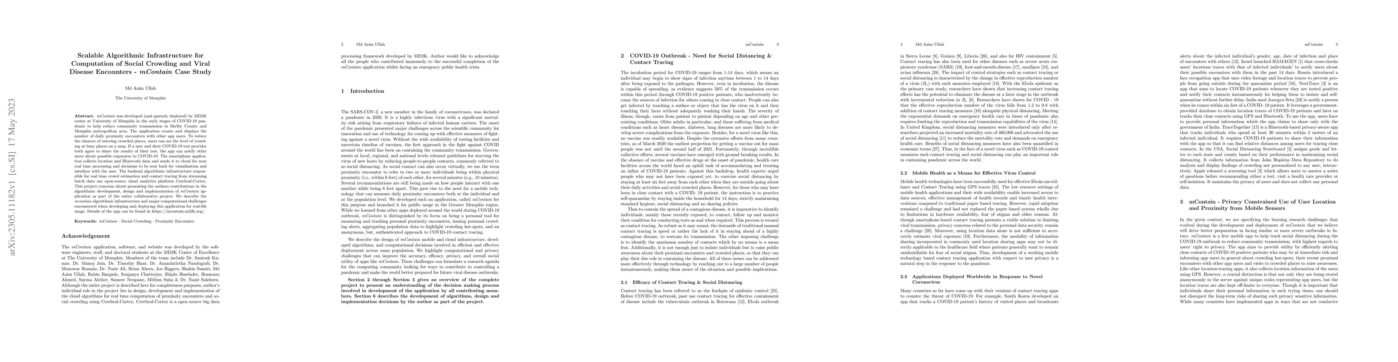 Thumbnail for Scalable Algorithmic Infrastructure for Computation of Social Crowding
  and Viral Disease Encounters -- mContain Case Study