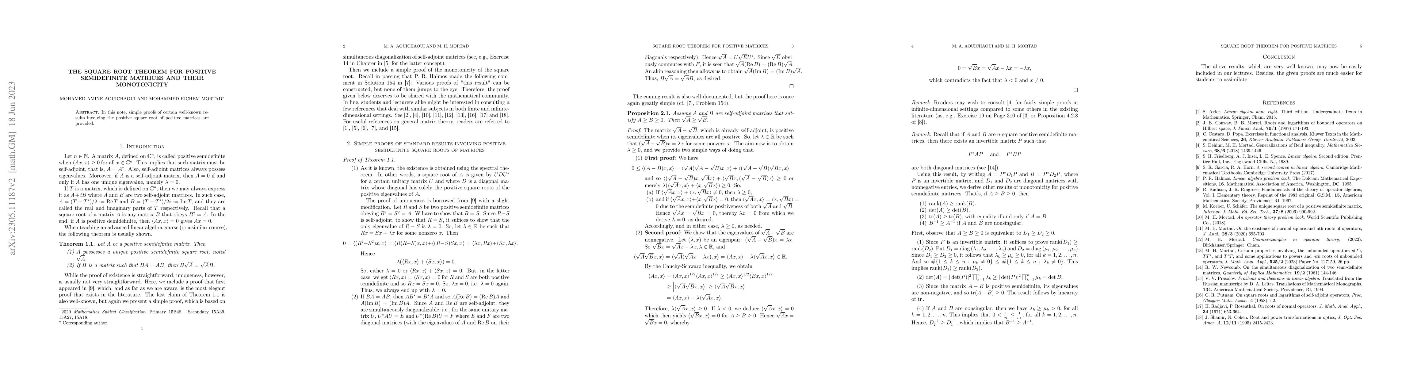 Thumbnail for The square root theorem for positive semidefinite matrices and their
  monotonicity