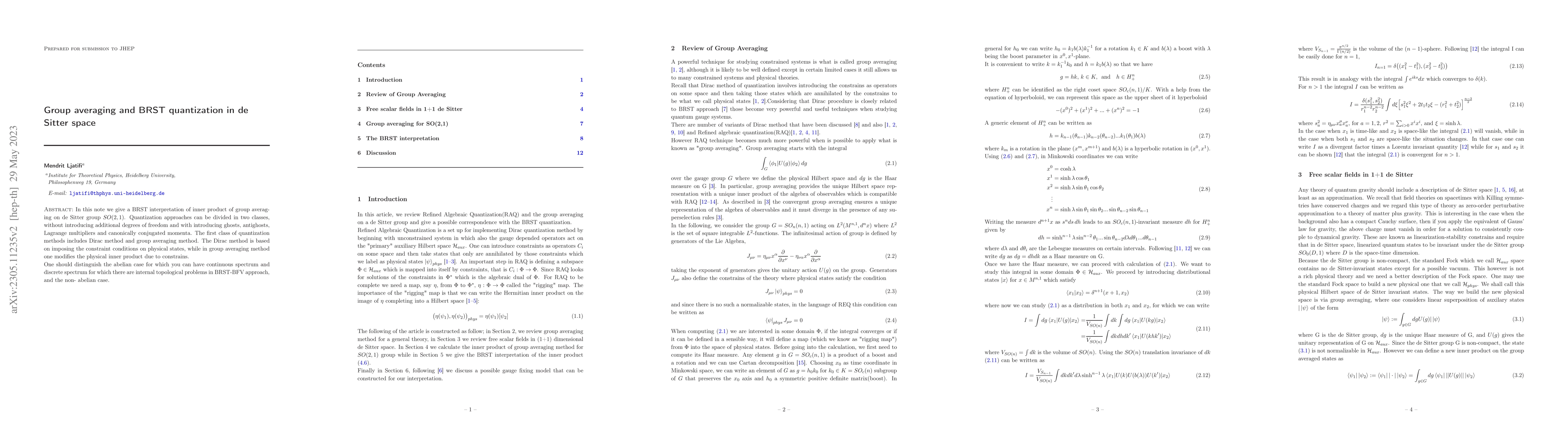 Thumbnail for Group averaging and BRST quantization in de Sitter space
