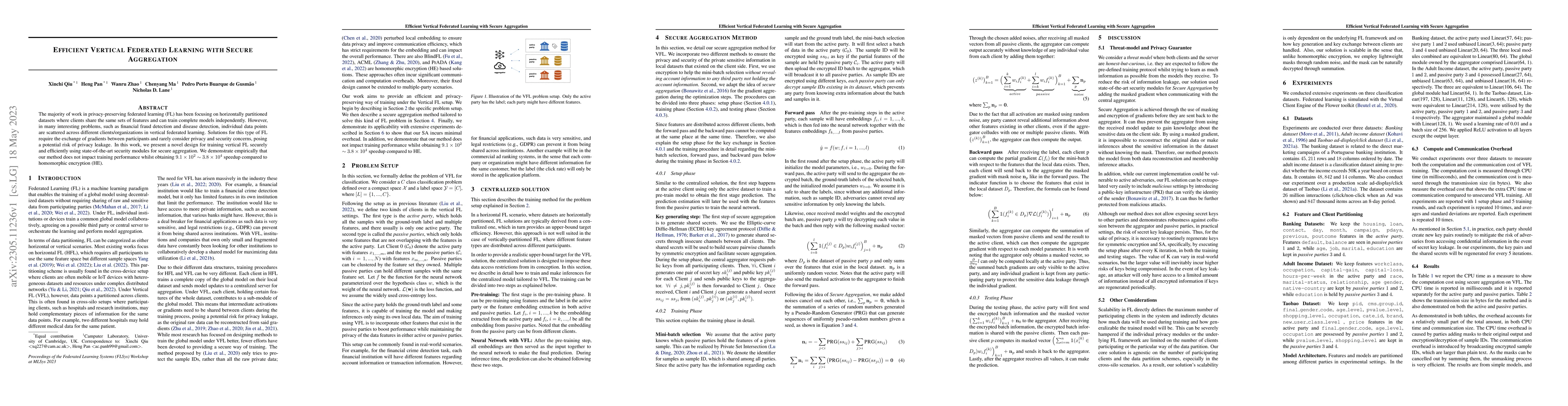 Thumbnail for Efficient Vertical Federated Learning with Secure Aggregation