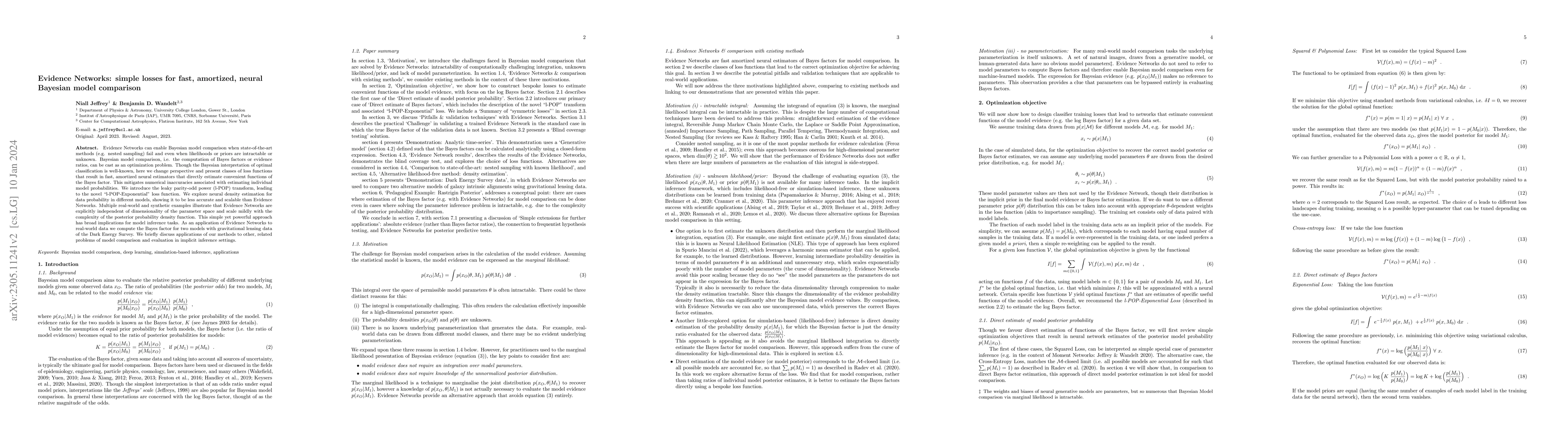 Thumbnail for Evidence Networks: simple losses for fast, amortized, neural Bayesian
  model comparison