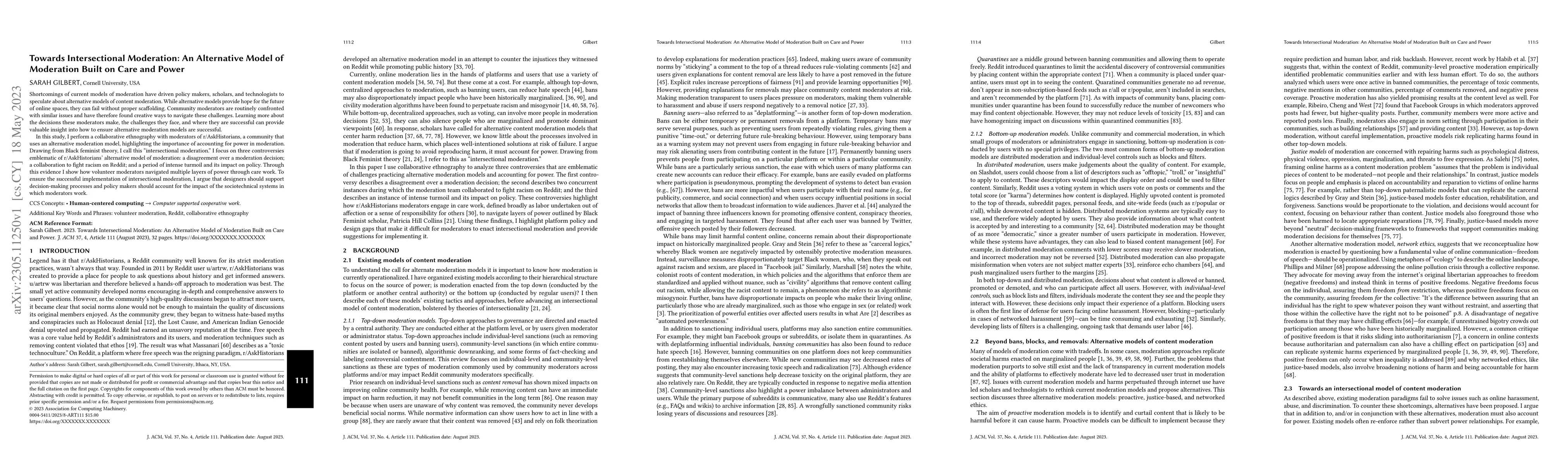 Thumbnail for Towards Intersectional Moderation: An Alternative Model of Moderation
  Built on Care and Power