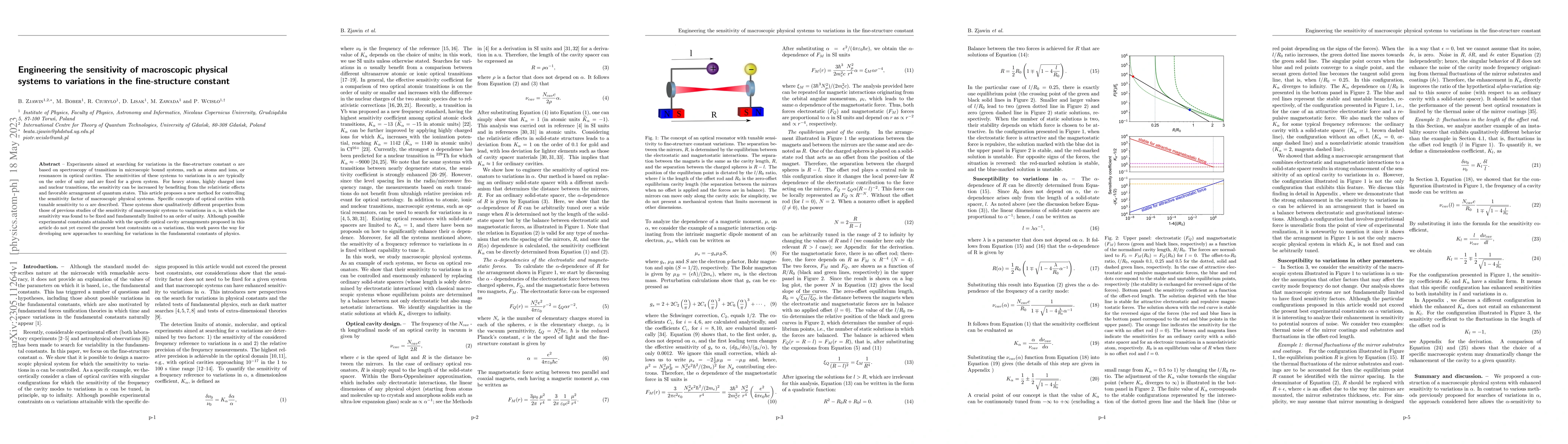 Thumbnail for Engineering the sensitivity of macroscopic physical systems to
  variations in the fine-structure constant