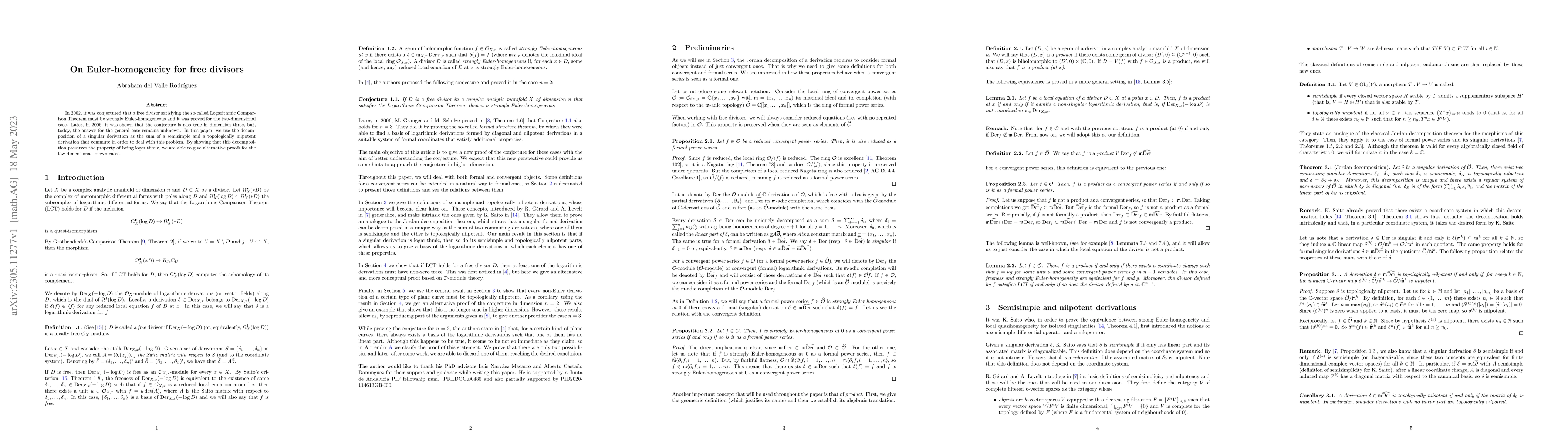 Thumbnail for On Euler-homogeneity for free divisors