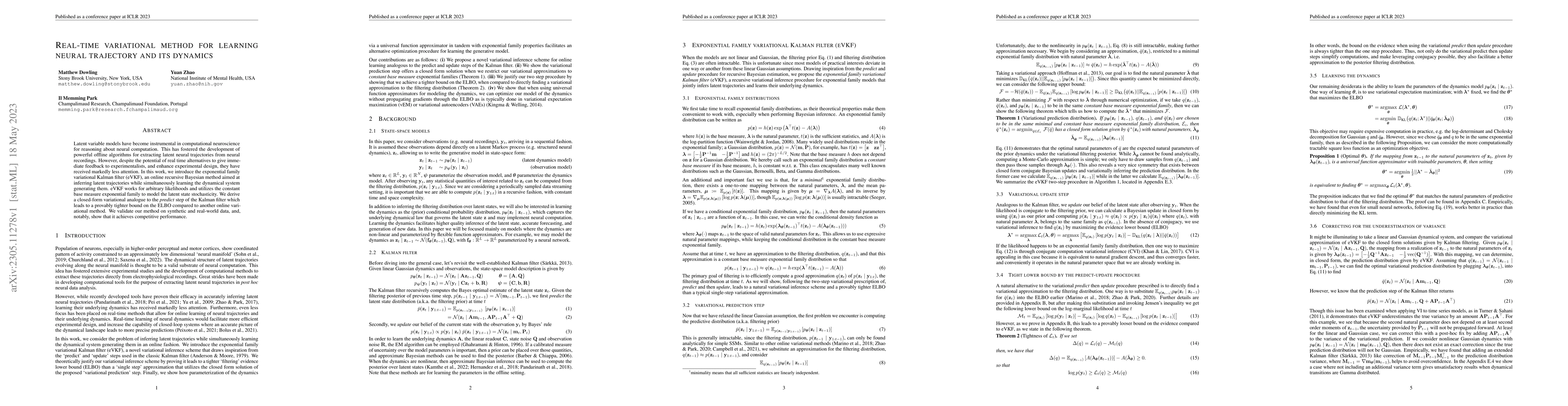 Thumbnail for Real-Time Variational Method for Learning Neural Trajectory and its
  Dynamics