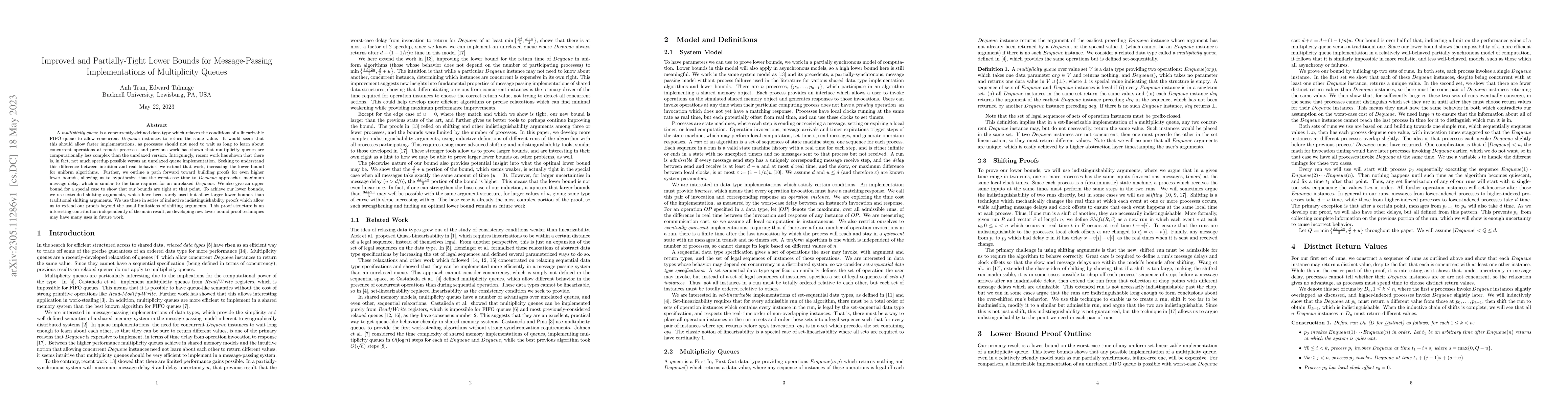 Thumbnail for Improved and Partially-Tight Lower Bounds for Message-Passing
  Implementations of Multiplicity Queues