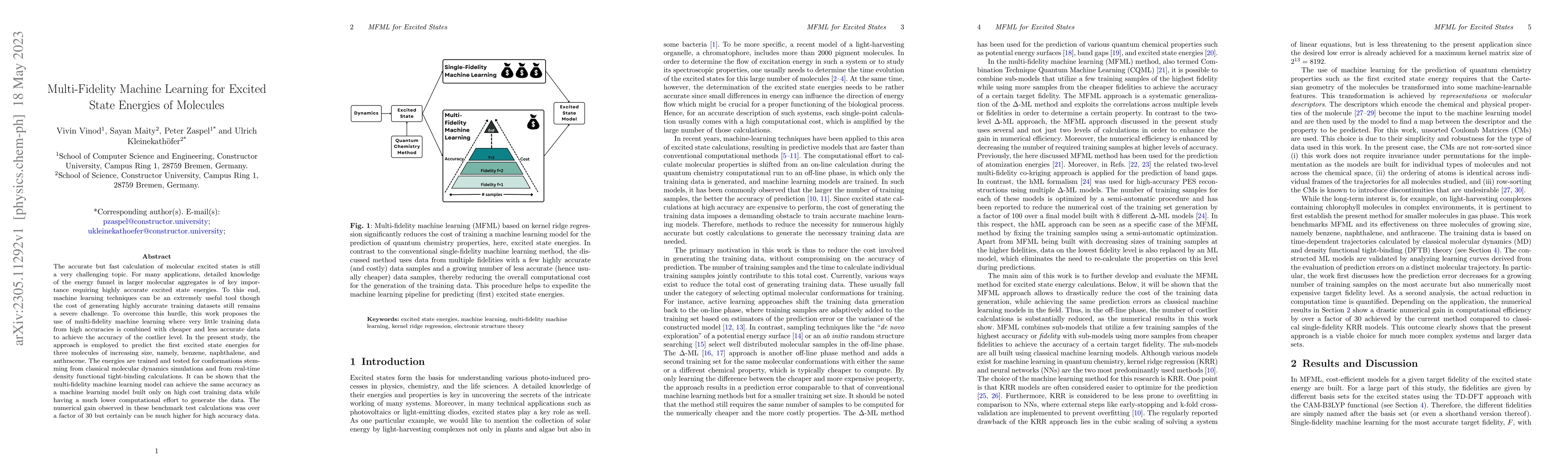 Thumbnail for Multi-Fidelity Machine Learning for Excited State Energies of Molecules
