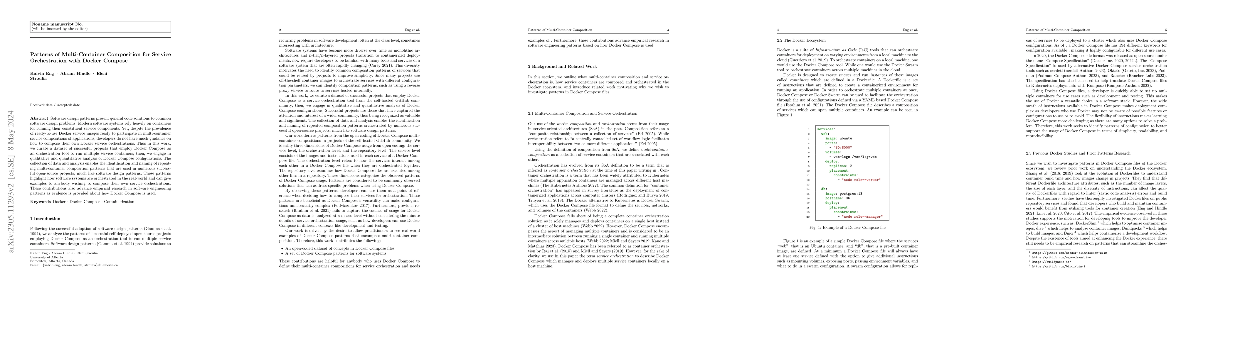 Thumbnail for Patterns of Multi-Container Composition for Service Orchestration with
  Docker Compose