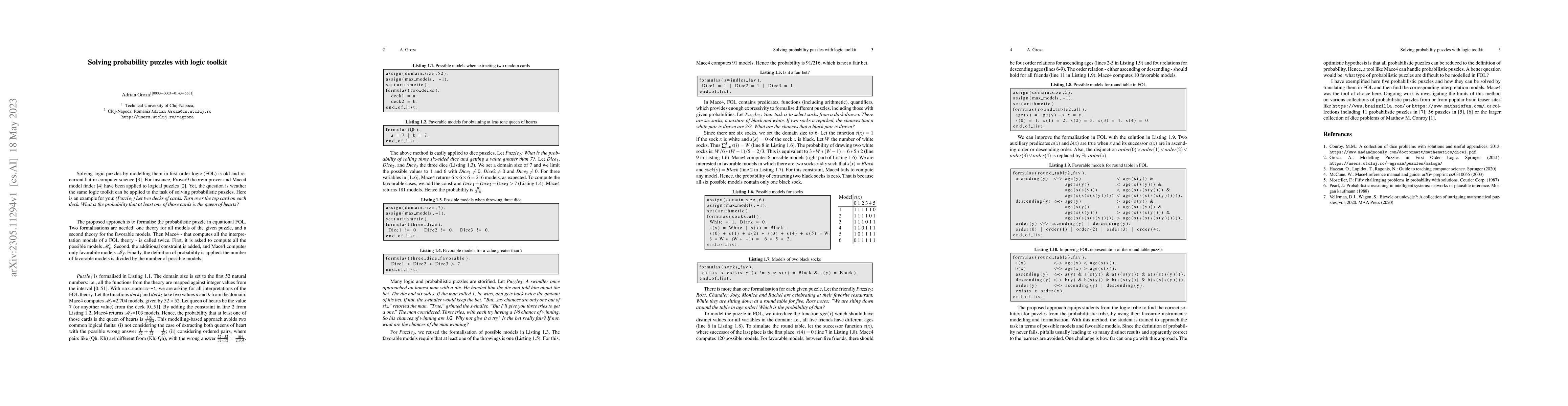 Thumbnail for Solving probability puzzles with logic toolkit