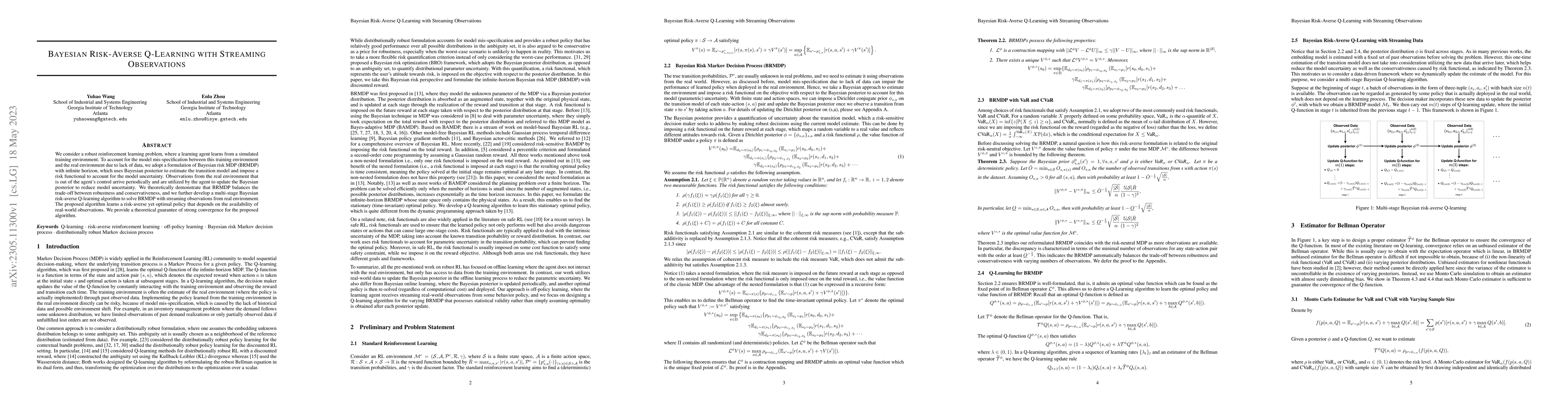 Thumbnail for Bayesian Risk-Averse Q-Learning with Streaming Observations