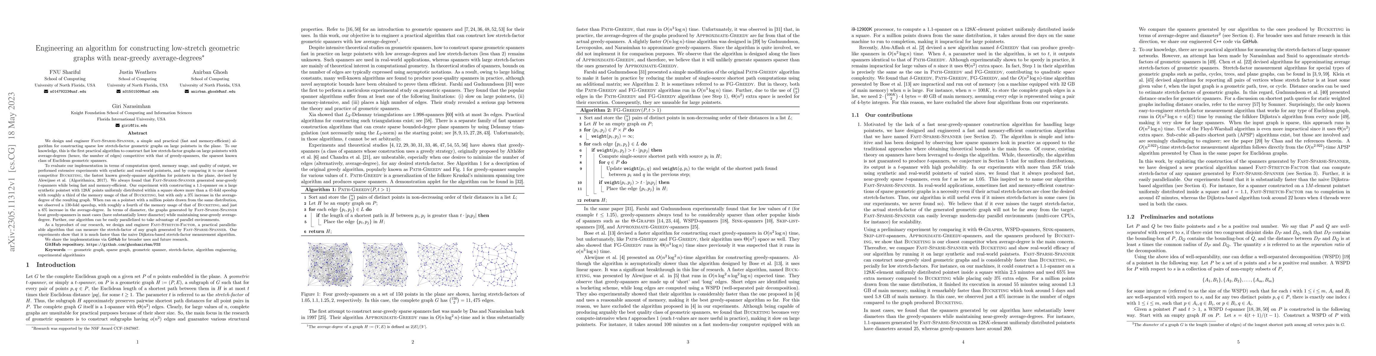 Thumbnail for Engineering an algorithm for constructing low-stretch geometric graphs
  with near-greedy average-degrees