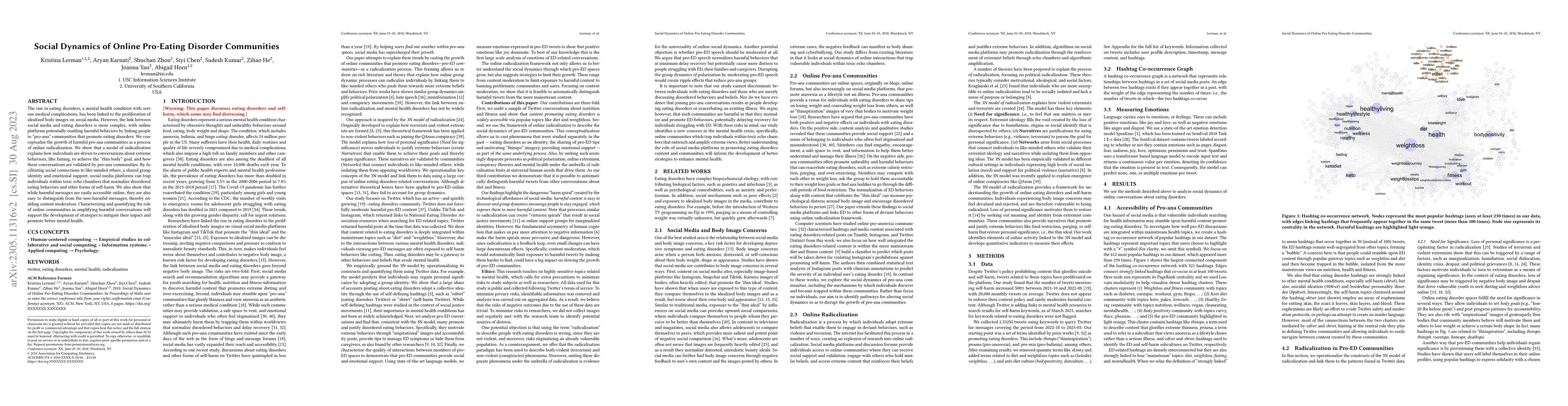 Thumbnail for Radicalized by Thinness: Using a Model of Radicalization to Understand
  Pro-Anorexia Communities on Twitter