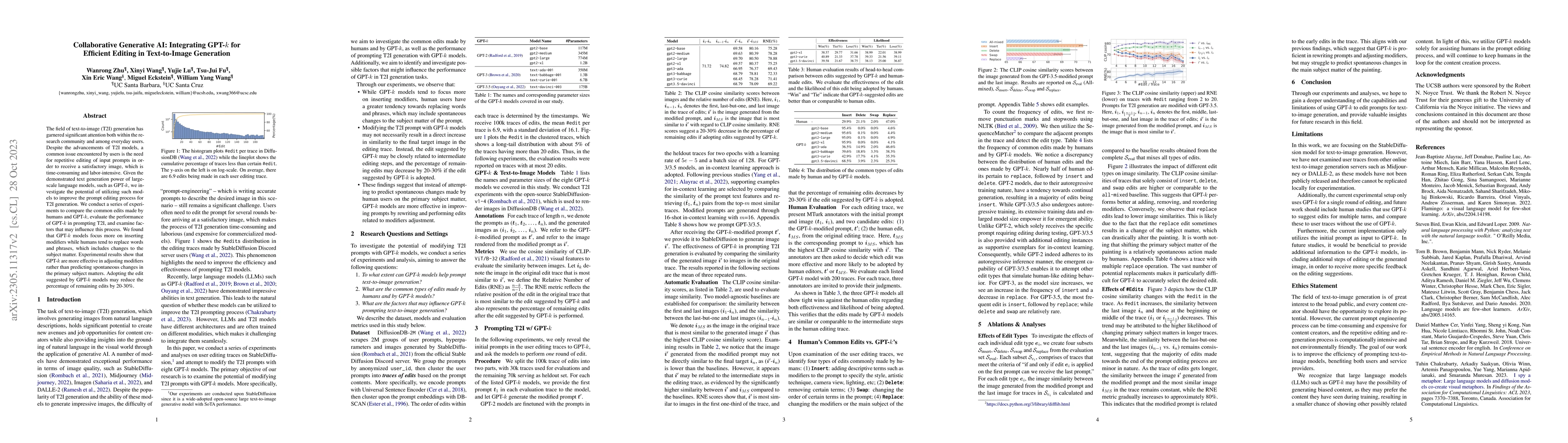 Thumbnail for Collaborative Generative AI: Integrating GPT-k for Efficient Editing in
  Text-to-Image Generation