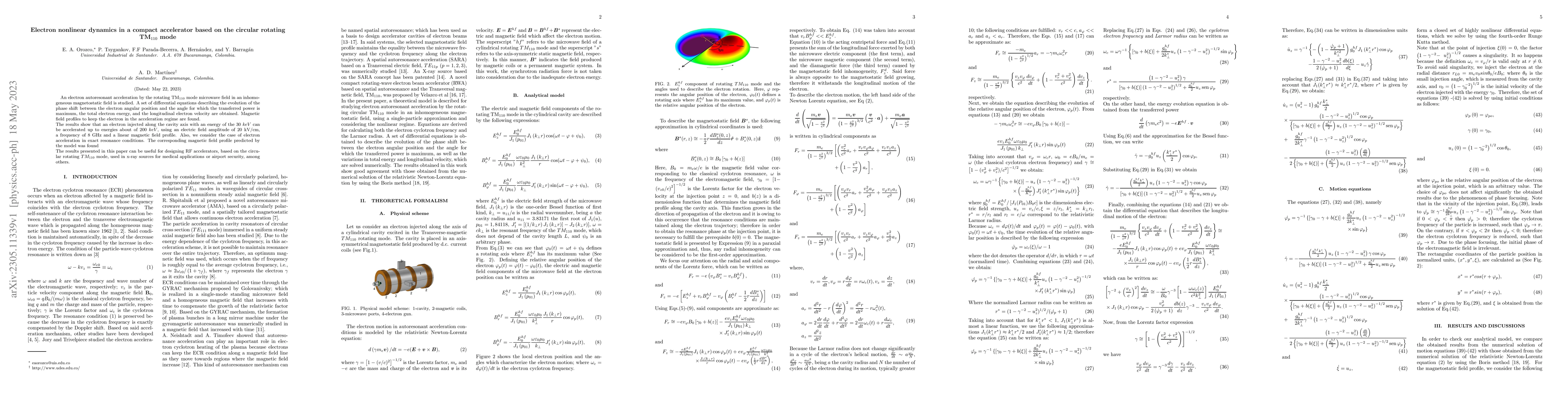 Thumbnail for Electron nonlinear dynamics in a compact accelerator based on the
  circular rotating TM110 mode