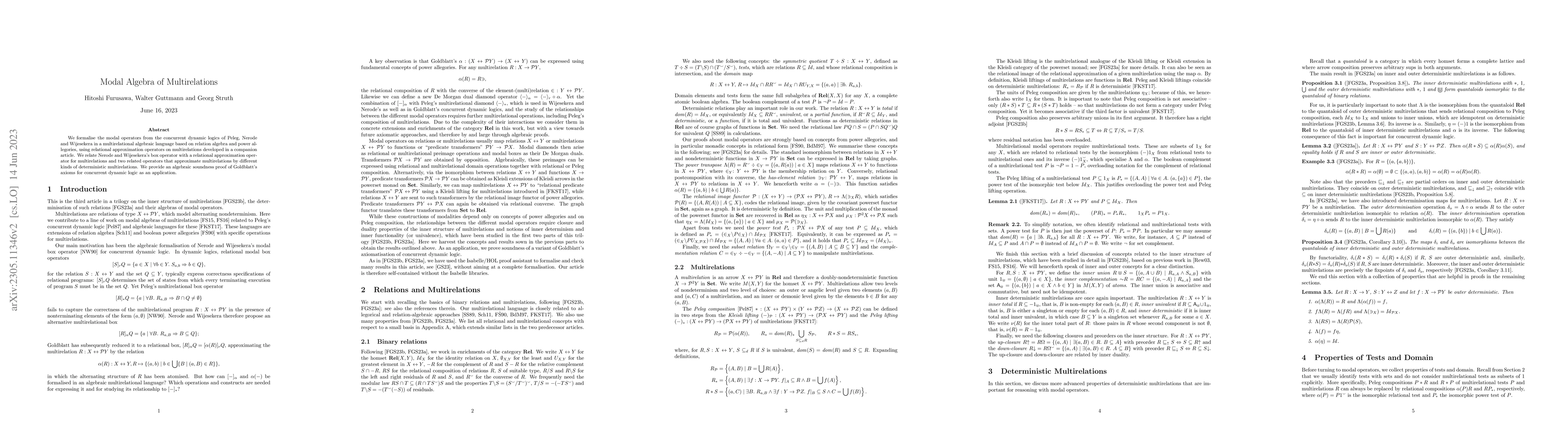 Thumbnail for Modal Algebra of Multirelations