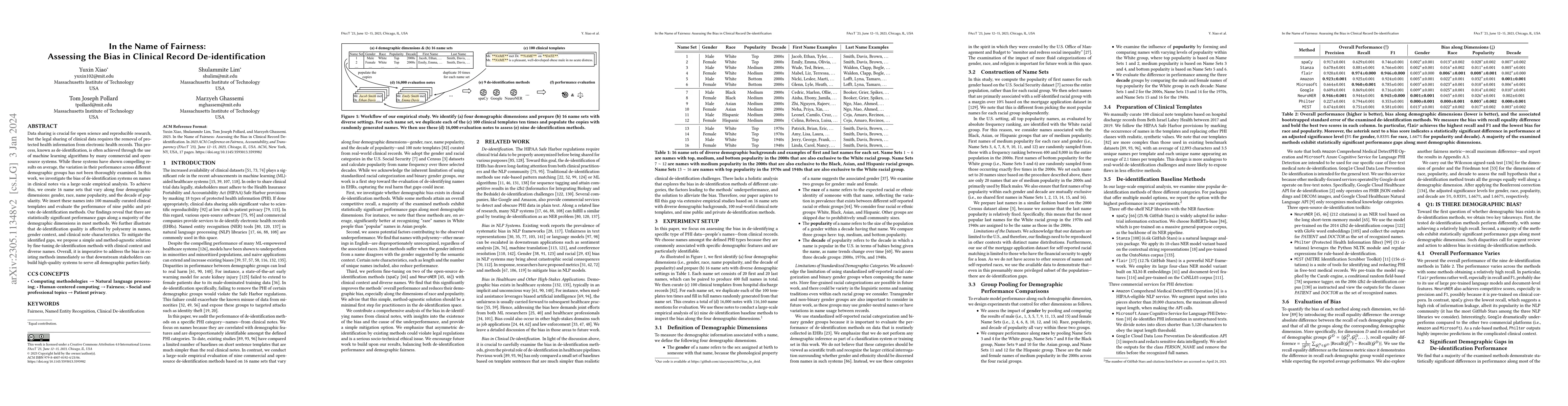 Thumbnail for In the Name of Fairness: Assessing the Bias in Clinical Record
  De-identification