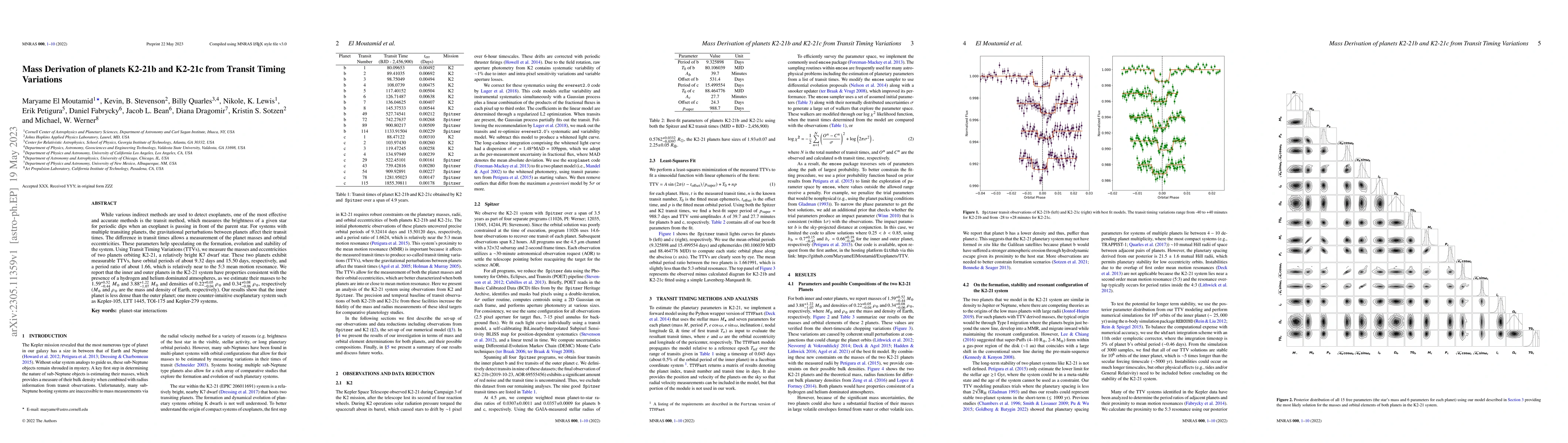 Thumbnail for Mass Derivation of planets K2-21b and K2-21c from Transit Timing
  Variations