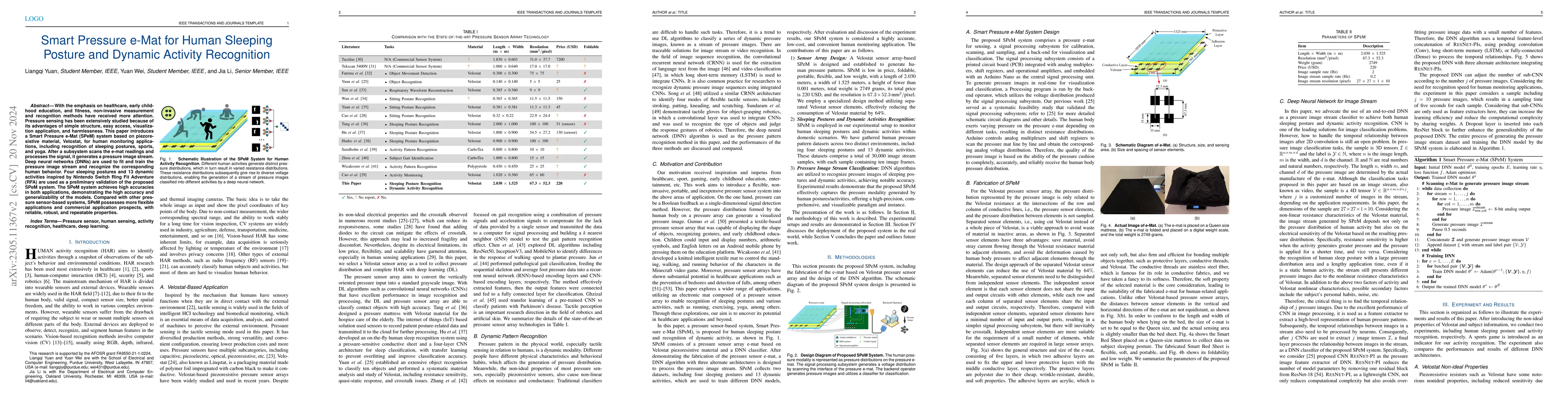 Thumbnail for Smart Pressure e-Mat for Human Sleeping Posture and Dynamic Activity
  Recognition