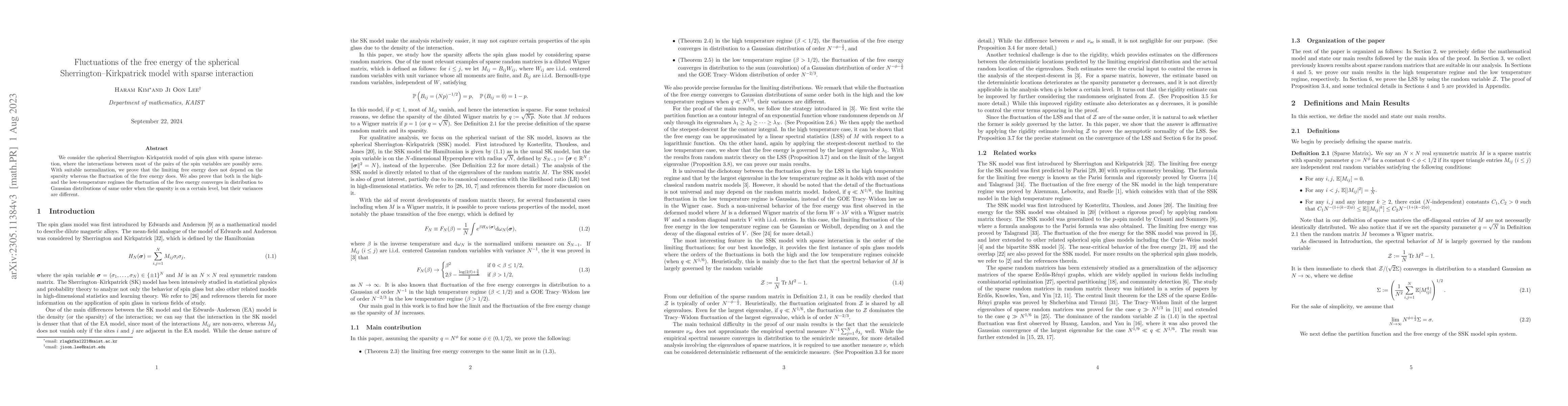 Thumbnail for Fluctuations of the free energy of the spherical Sherrington-Kirkpatrick
  model with sparse interaction