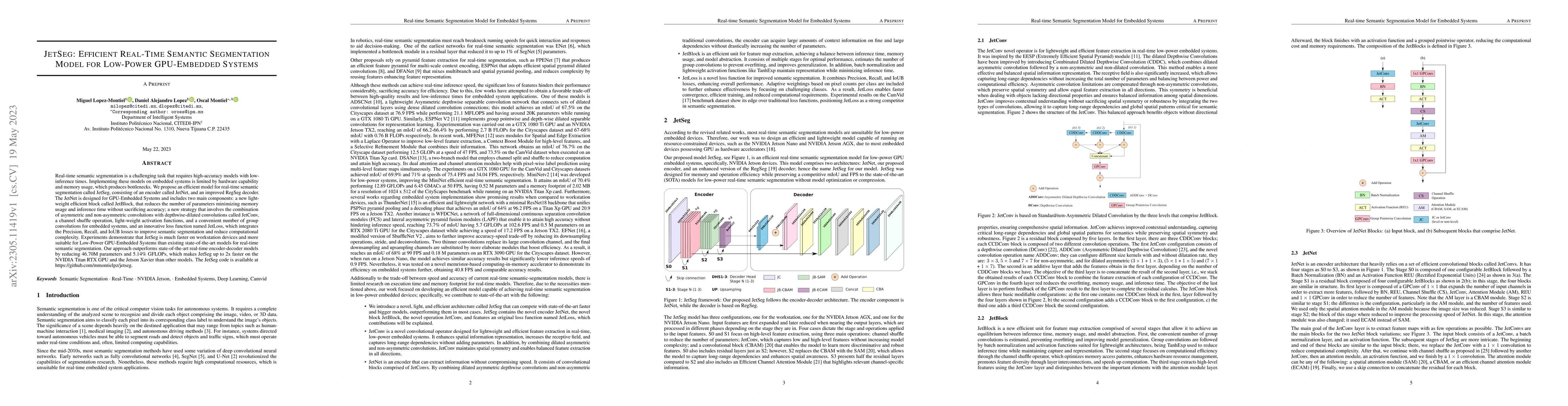Thumbnail for JetSeg: Efficient Real-Time Semantic Segmentation Model for Low-Power
  GPU-Embedded Systems