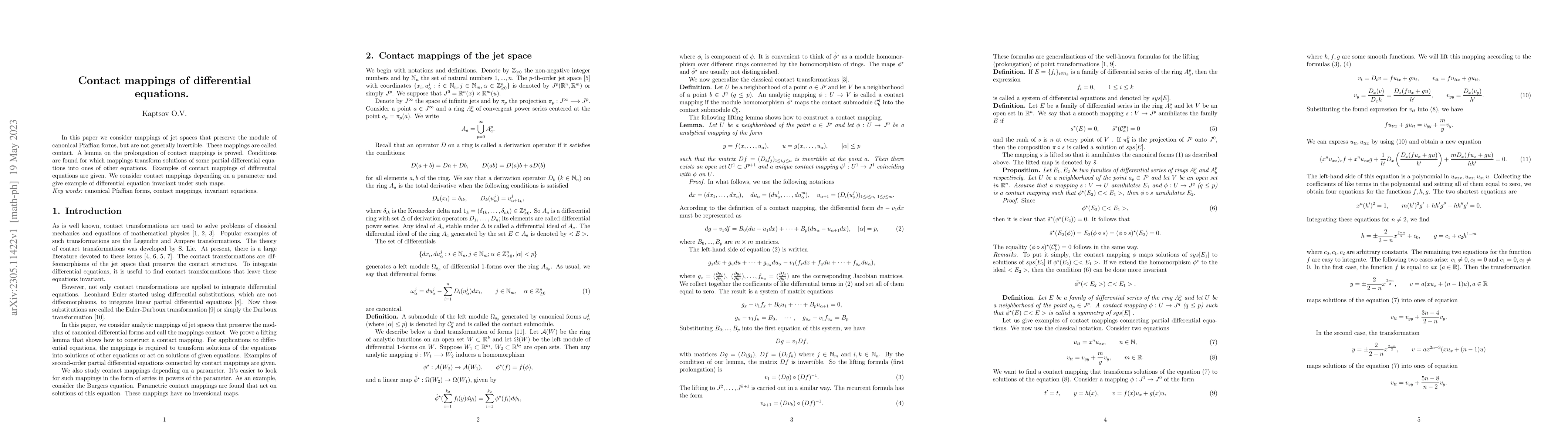 Thumbnail for Contact mappings of differential equations