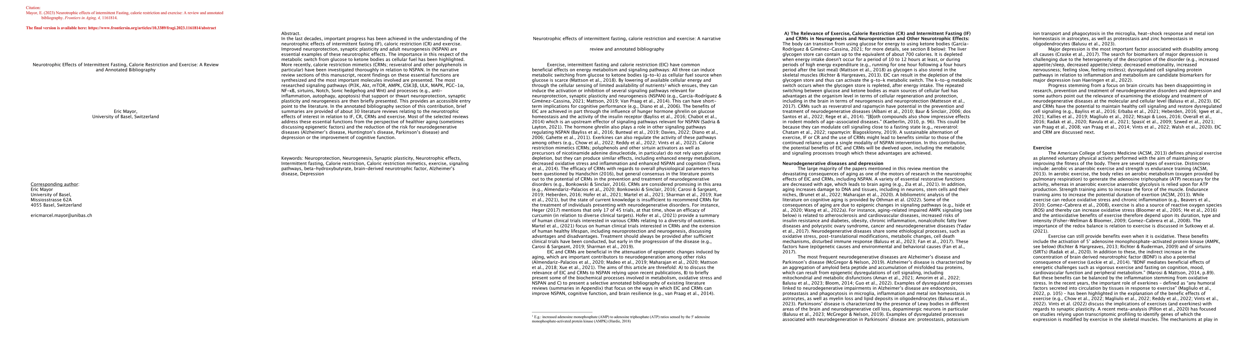 Thumbnail for Neurotrophic Effects of Intermittent Fasting, Calorie Restriction and
  Exercise: A Review and Annotated Bibliography